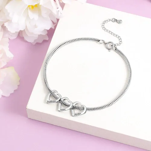 Miniatura 4 de Pulsera personalizada para mamá – Pulsera personalizada con dije de corazón con 1 – 20 nombres grabados – Pulsera ajustable para mujer – Regalo