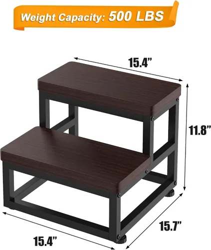Miniatura 4 de Taburetes de Paso para Adultos y Niños, Taburete de Paso de Servicio Pesado de Madera para Camas Altas, Taburete de Pie Antideslizante de 2 Teca