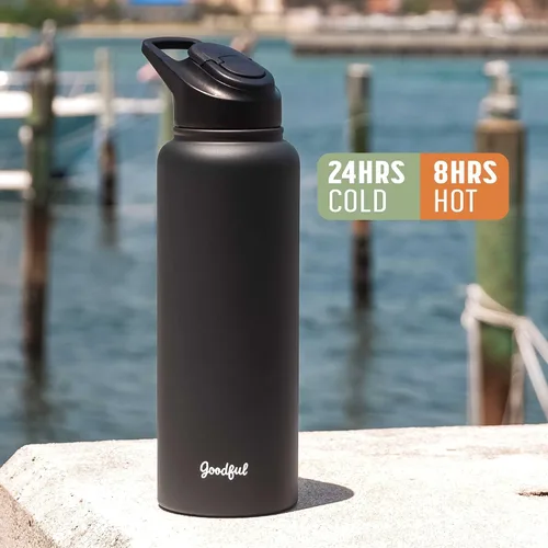 Miniatura 6 de Goodful Botella de agua de doble pared sellada al vacío, aislada con dos tapas intercambiables, tapas para beber o tragar, a prueba de fugas, boca
