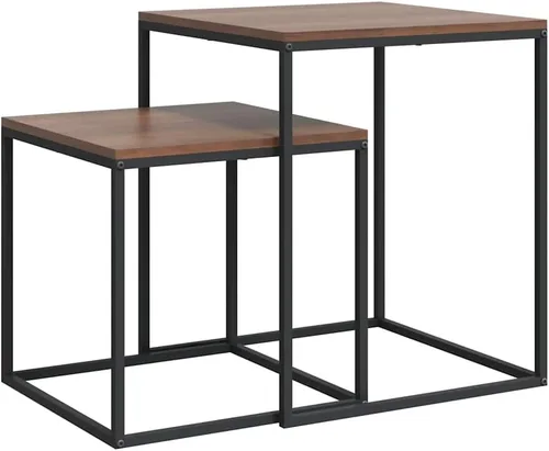 Miniatura 10 de vidaXL Juego de 2 mesas de centro de madera y metal de ingeniería negra, soporte lateral versátil para sala de estar y pasillo