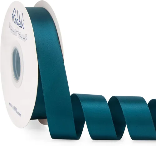 Miniatura 54 de Ribbli - Cinta de satén azul polvoriento de doble cara, 1 pulgada x 50 yardas continuas - Cinta de satén azul polvoriento para envoltura de regalos