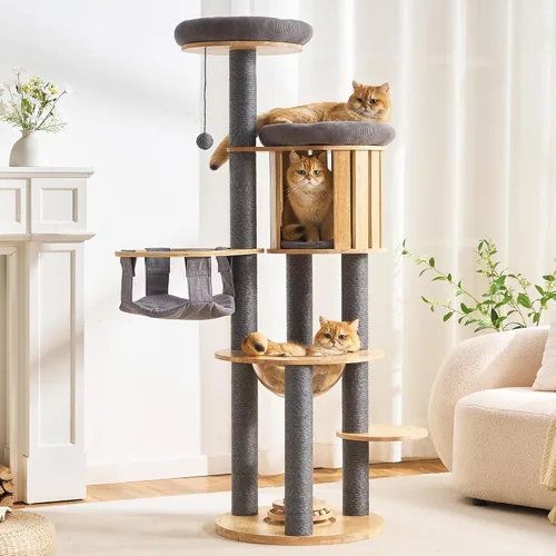 Miniatura 16 de HITTITE Moderna torre de árbol para gatos con poste rascador, torres para gatos de 46 pulgadas de alto con nidos y cueva tejidos, árbol para gatos