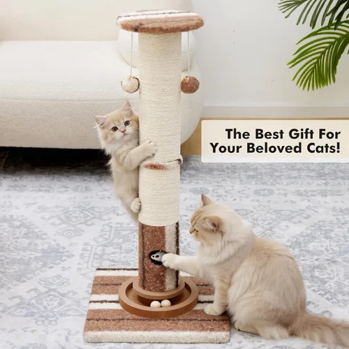 Miniatura 2 de Woochpet Poste rascador para gatos de 34 pulgadas de alto con pista de bola para gatos, resistente y más grueso, de gran diámetro, poste rascador