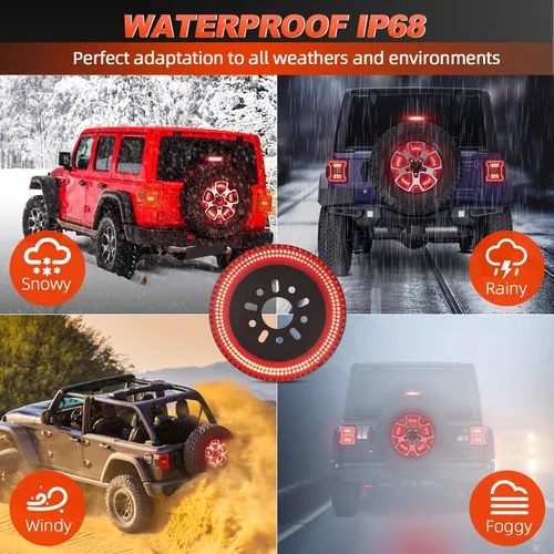 Miniatura 6 de SUPAREE Luz de freno de neumático de repuesto de 3 lados, luz LED de rueda de 400 PCS, tercera luz de freno Plug-N-Play que se ajusta para Jeep JL