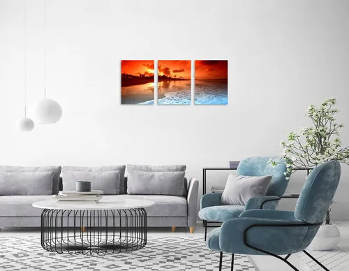 Miniatura 4 de TutuBeer 3 paneles de fotos de playa, decoración de pared, playa al atardecer, imágenes impresas en lienzo, imagen del océano, decoración de pared