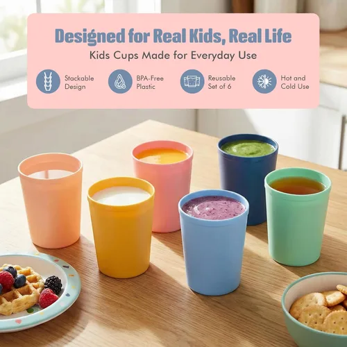 Miniatura 2 de MASTERCOOK 6 Piezas de Tazas Pequeñas Reutilizables – 8 oz Vasos Irrompibles para Beber – Tazas para Niños Pequeños para Agua, Jugo, Leche – Vasos
