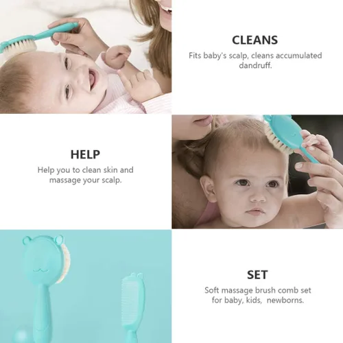 Miniatura 7 de TOYANDONA 1 juego de cepillo y peine para el pelo del bebé para recién nacidos y niños pequeños, cepillo de masaje y cuero cabelludo para bebé