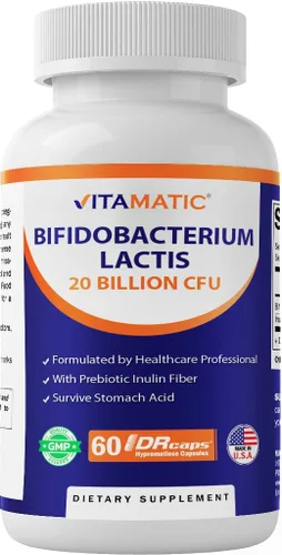 Vitamatic Bifidobacterium lactis - 20 mil millones por cápsula DR - 60 unidades - Soporte digestivo - Fabricado con fibra prebiótica de inulina