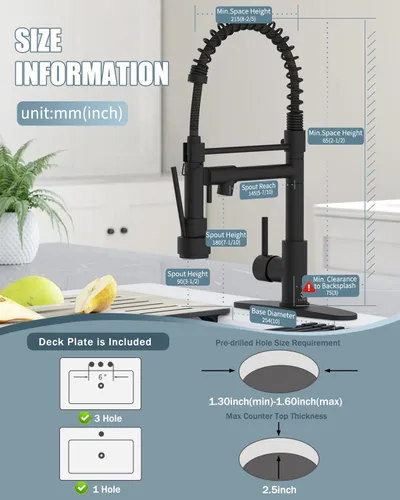 Miniatura 6 de Grifo de cocina con dispensador de jabón, grifos de fregadero de cocina de resorte de una sola manija con rociador desplegable y placa de cubierta