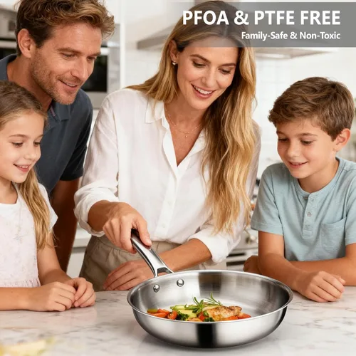 Miniatura 5 de Bonnlo Juego de utensilios de cocina de 10 piezas, juego de ollas y sartenes de acero inoxidable de 3 capas con tapas, juego de cocina no tóxico