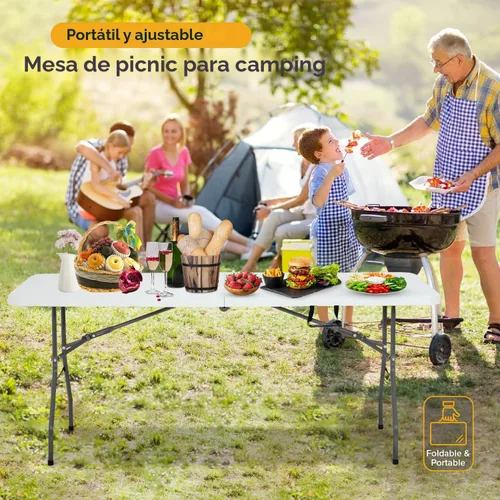 Miniatura 3 de Dopinmin Mesa plegable portátil de plástico resistente de 6 pies, mesas de comedor de plástico para interiores y exteriores, para campamento, picnic