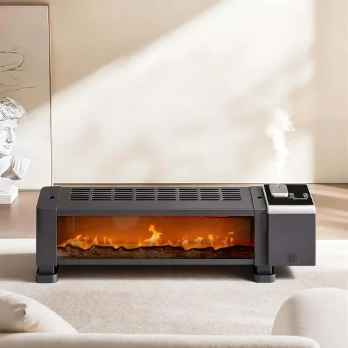 Calentador eléctrico de zócalo de 1800 W con control remoto, calentador de espacio 3 en 1 con humidificador y rejilla de secado y llama 3D,
