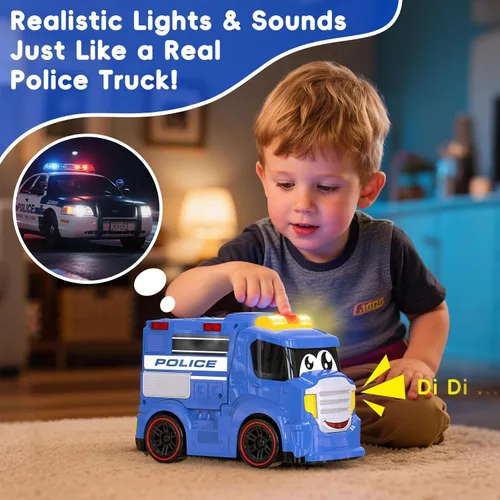 Miniatura 5 de AEROQUEST Coche de Policía a Control Remoto Camión Coches de Juguete para Niños Pequeños 1-3 con Sirenas y Luces Intermitentes Vehículo de Camión