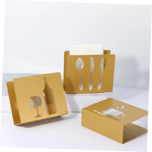 Miniatura 4 de MAGICLULU Square Metal Napkin Holder with Hollow Cutlery Design, Upright Tissue Storage Stand for Restaurant and Household, Modern Style Napkin Rack