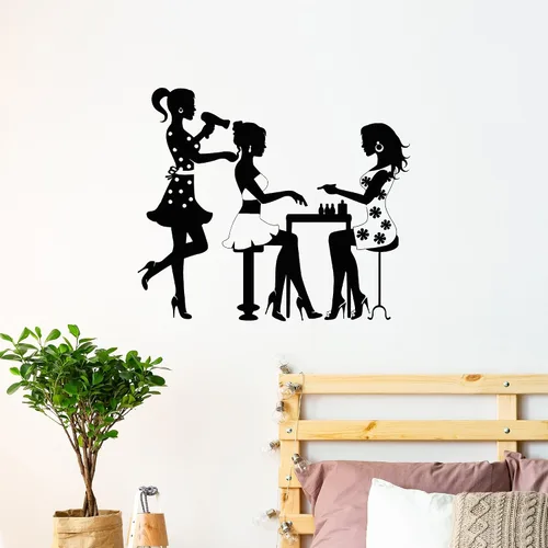 Miniatura 2 de Vinilo Adhesivo de Pared Salón de Belleza Peluquería Manicura Uñas Moda Modelo Chica Pegatinas Decoración Grande (688ig) Negro