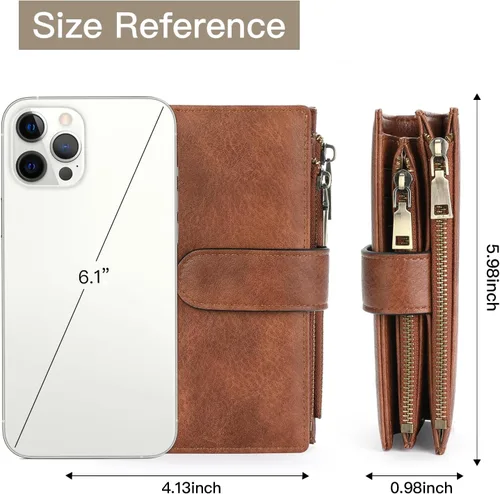 Miniatura 6 de GOIACII - Carteras para mujer con bloqueo RFID para tarjetas de crédito y 2 bolsillos con cremallera, cartera de cuero con 3 ventanas