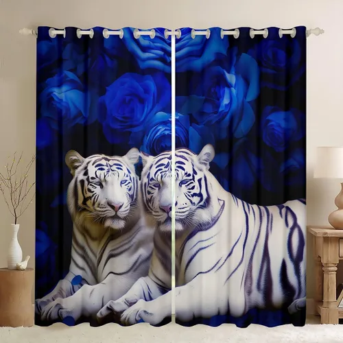 Miniatura 14 de Erosebridal Cortinas de Rosas Rojas 3D Tratamientos para Ventanas de Guepardo, Paneles de Cortinas con Estampado de Gato Leopardo para Sala