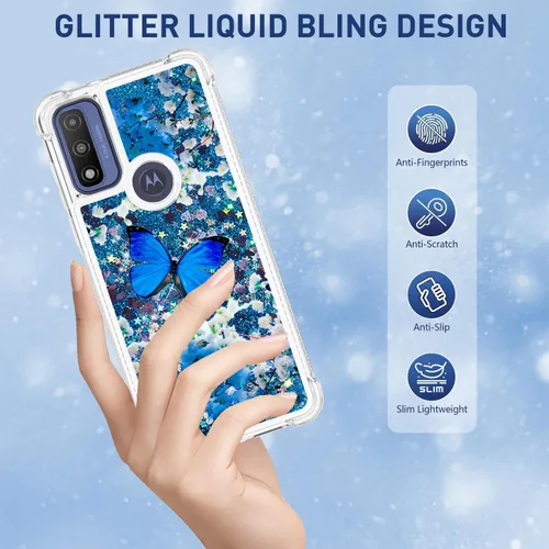 Miniatura 2 de Funda para Moto G Play 2023, Moto G Pure/G Power 2022 con protector de pantalla, para mujeres y niñas, con purpurina líquida, flotante, linda funda
