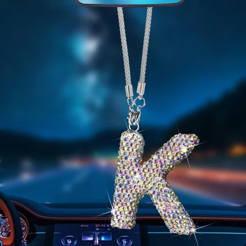 Miniatura 13 de Colgante de cristal brillante en forma de C, accesorios de automóvil para mujer, accesorios de espejo retrovisor con diamantes de imitación