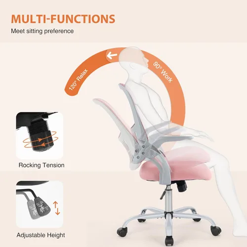 Miniatura 3 de Sweetcrispy Silla ejecutiva gerencial de oficina en casa, silla giratoria de malla ergonómica ajustable con respaldo medio, brazos abatibles, cómodo