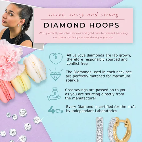 Miniatura 5 de Aretes de aro de diamantes cultivados en laboratorio para mujer 12-1 CT TW Real 14K Gold Huggie Aretes Diamantes GH VS SI Impresionantes joyas
