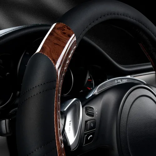 Miniatura 2 de CAR PASS Funda para volante deportiva de cuero de microfibra con veta de madera de 14.5-15 pulgadas, universal, se adapta al 95% de camiones, SUV