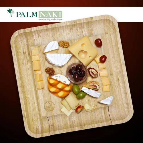 Miniatura 7 de Juego de tabla de queso de bambú y 4 cuchillos, tabla de charcutería con cuchillos, plato grande de charcutería de 13 pulgadas y bandeja