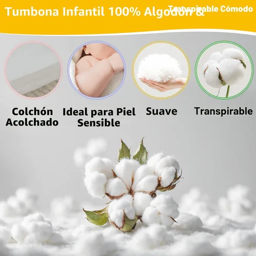 Miniatura 2 de Tumbona Portátil para Bebé Para Viajes, Transpirable y Cómoda 100% Algodón Tumbona para Bebé, Nido de Bebé de 0 a 24 meses Lavable a Máquina Tumbona