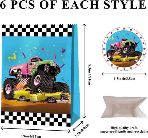 Miniatura 6 de 24 bolsas de golosinas Monster Truck: recuerdos de fiesta de monstruos y decoraciones para fiestas de cumpleaños de niños