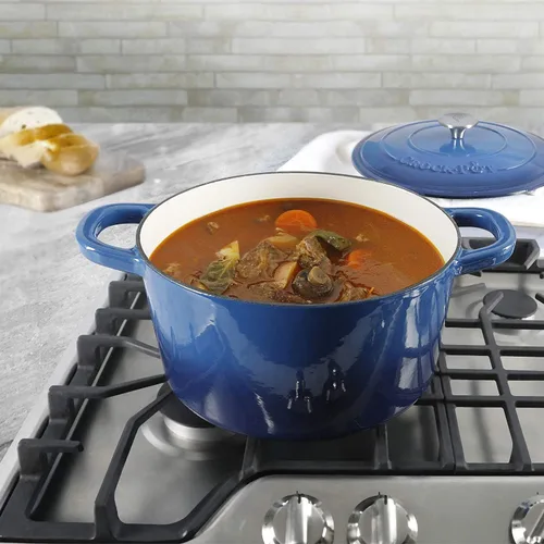 Miniatura 5 de Crock Pot olla para horno holandés de hierro fundido artesanal de 7 cuartos de galón, Sapphire Blue