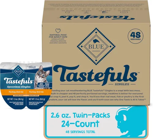 Miniatura 3 de Blue Buffalo Tastefuls Spoonless Singles - Alimento húmedo para gatos adultos, plato principal de pavo, tazas perfectamente porcionadas en (24)