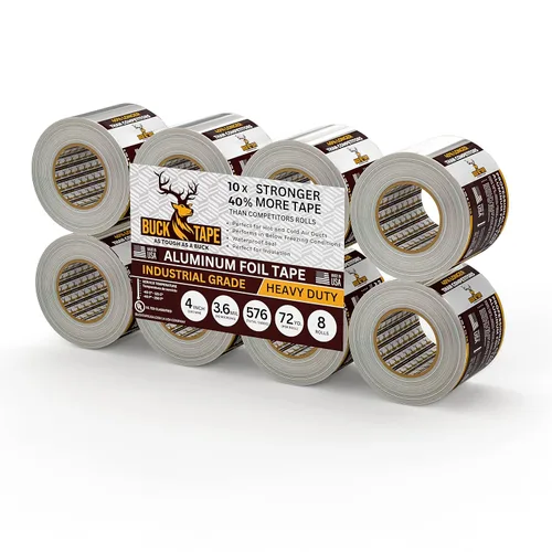 Miniatura 13 de Cinta de aluminio de hoja de lata BUCK – 3 pulgadas x 216 pies (72 yardas), 3.6 mil – Cinta para HVAC para conductos, AC, ventilaciones de secadora