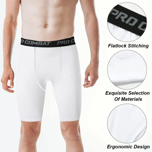 Miniatura 4 de HYCOPROT Pantalones cortos de compresión para hombre, ropa interior deportiva de elastano, rendimiento atlético, capa base, entrenamiento, correr