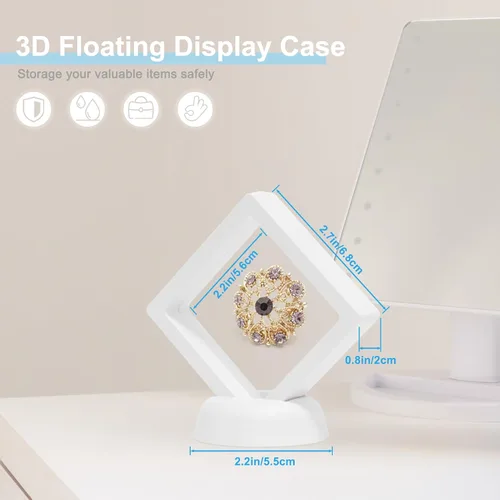 Miniatura 2 de KMOTASUO Vitrina flotante 3D, película transparente 3D flotante para monedas de desafío, medallones AA, piedras de fósiles de joyería, 2.75 x 2.75 x