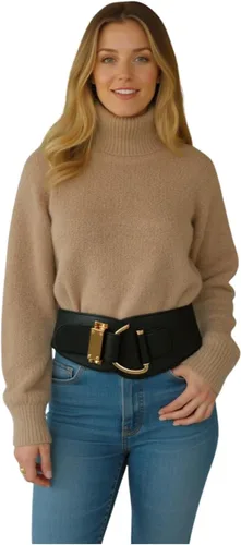 Miniatura 2 de TFJ - Cinturón ancho de moda para mujer, cintura alta, hebilla de gancho de metal dorado, talla XS, S, M, L, XL