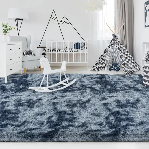 Miniatura 30 de FlyDOIT Alfombras Grandes para Sala de Estar, 5x8 Pies Alfombra Shaggy Teñida con Tie-Dye Gris Oscuro, Alfombras Mullidas Tipo Manta, Alfombras