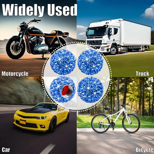 Miniatura 7 de 4 tapas de válvula de vástago de neumático con diamantes de imitación brillantes para mujer, universales para automóviles, SUV, camiones, Azul/claro