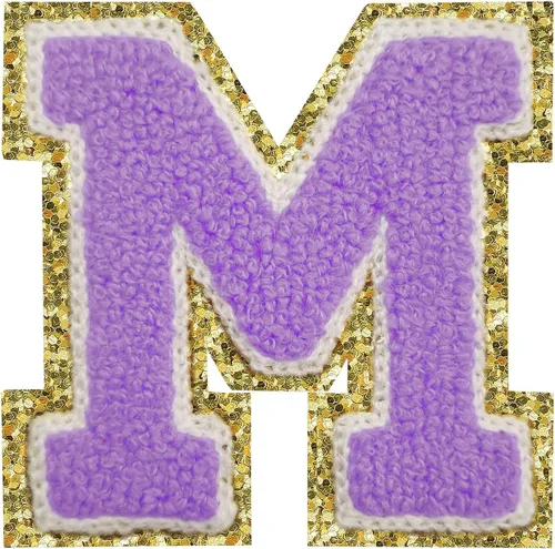 Miniatura 145 de Parches de letras termo-adhesivas de felpilla para chaquetas, parches de letras universitarias con brillantina para planchar en la letra azul A