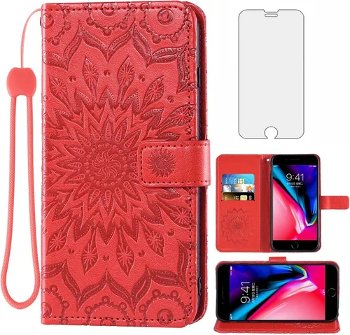 Miniatura 9 de Funda de teléfono para iPhone 7plus 8plus 7/8 Plus con protector de pantalla de vidrio templado, funda de cuero con tapa para tarjetero, accesorios