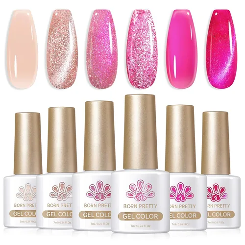Miniatura 19 de Born Pretty Esmalte de uñas de gel de color ámbar cristal marrón naranja burdeos rojo negro para otoño e invierno, esmalte de uñas transparente