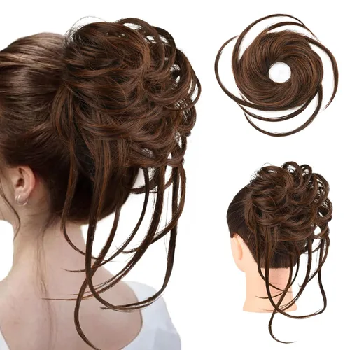 Miniatura 22 de HOOJIH Pieza de cabello estilo moño desordenado - Extensiones de cabello superlargas estilo moño rizado, envoltura de cabello ondulado, accesorio