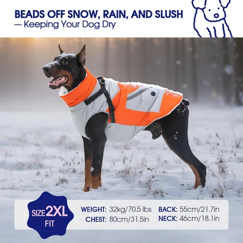 Miniatura 4 de FUAMEY Chaquetas de invierno para perros pequeños, abrigo para perros con arnés incorporado, trajes de nieve impermeables para perros, chaqueta
