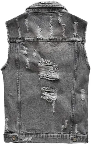 Miniatura 2 de DSDZ Chaleco de mezclilla sin mangas para hombre, corte ajustado, con botones, chaqueta de mezclilla
