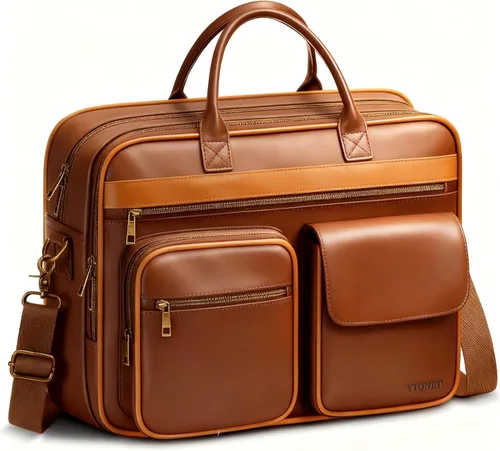 Ytonet Bolsa de mensajero de piel sintética para hombre, maletín vintage de 15.6 pulgadas con compartimento acolchado para laptop, bolsa grande para