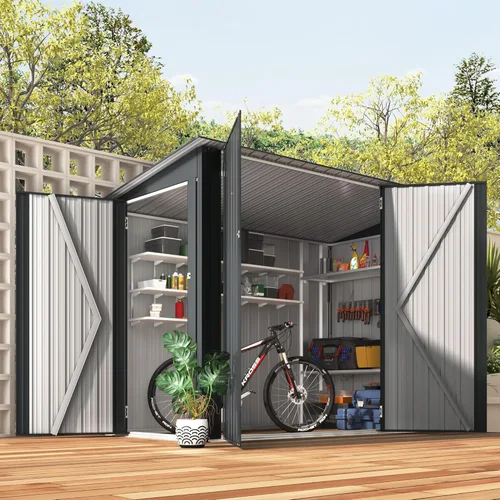 Miniatura 38 de AECOJOY Cobertizo de almacenamiento al aire libre de 5 x 3 pies, pequeño cobertizo de metal con puerta con cerradura, almacenamiento de utilidad