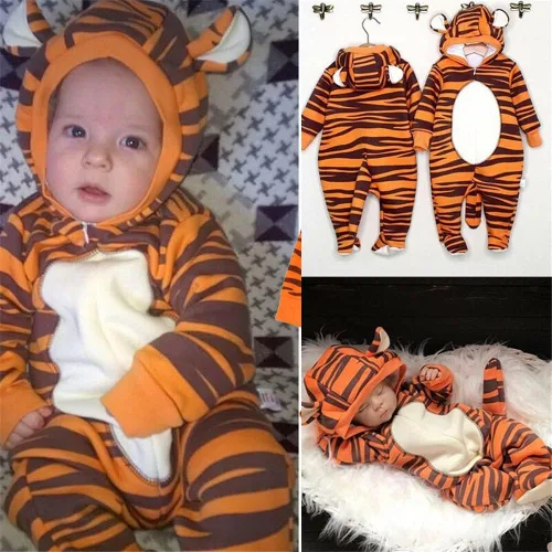 Miniatura 3 de LXXIASHI Mono unisex de manga larga con capucha para bebés y niñas con diseño de tigre 3D