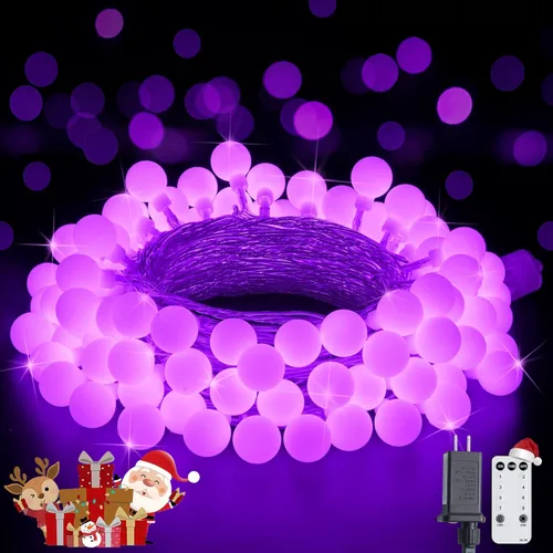 Miniatura 22 de JMEXSUSS 100 luces LED de Navidad a pilas para interiores y exteriores, impermeables, 33 pies, luces de globo en cadena con pilas con control Varios
