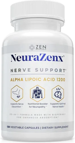Zen Nutrients NeuraZenX Suplemento de Apoyo Nervioso y Apoyo para Neuropatía Periférica con 1200mg de Ácido Alfa Lipoico (ALA), Benfotiamina,