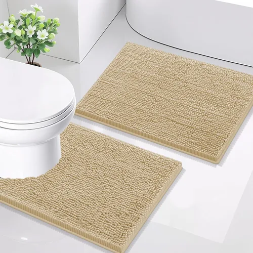 Miniatura 55 de Smiry Juego de 2 alfombras de baño, felpilla suave y absorbente, lavable a máquina, antideslizantes, para bañera, ducha y suelo