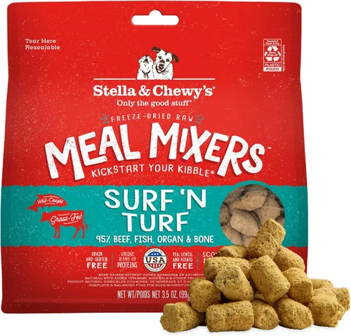 Stella & Chewy's Mezcladores de Comida Cruda Liofilizada Surf & Turf - Aderezo y Mezclador de Comida para Perros - Hecho con 95% Carne de Res